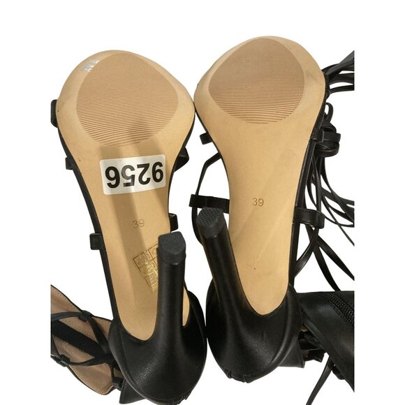 Unbranded women size 8.5 knee high Black Strappy Zipper High Heel Sandals - Picture 6 of 7